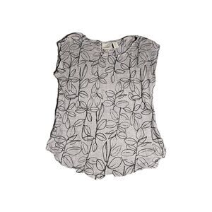 Cynthia Rowley 100% Linen Top Small Gray Black Floral Print Cap Sleeve Basics